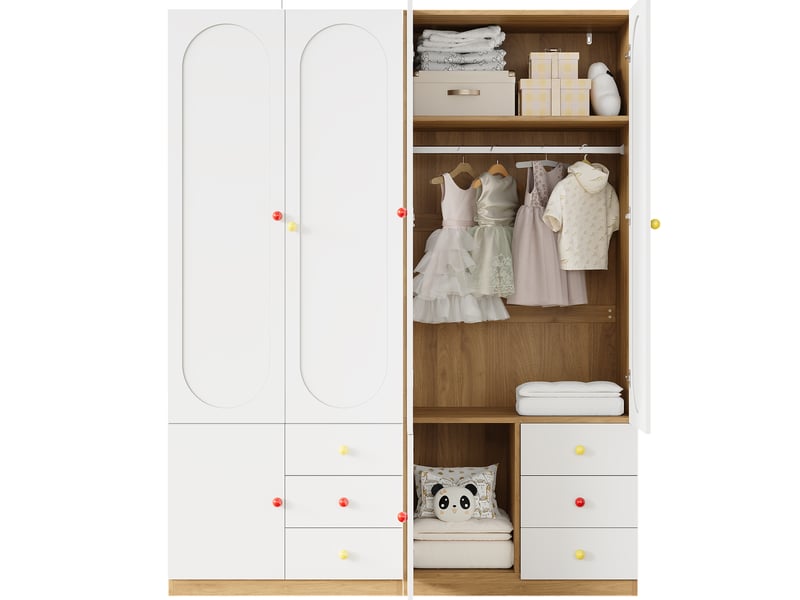 Lot de 2 armoires enfant 2 portes avec tiroirs 80x50x200 cm blanches mdf - Conforama A