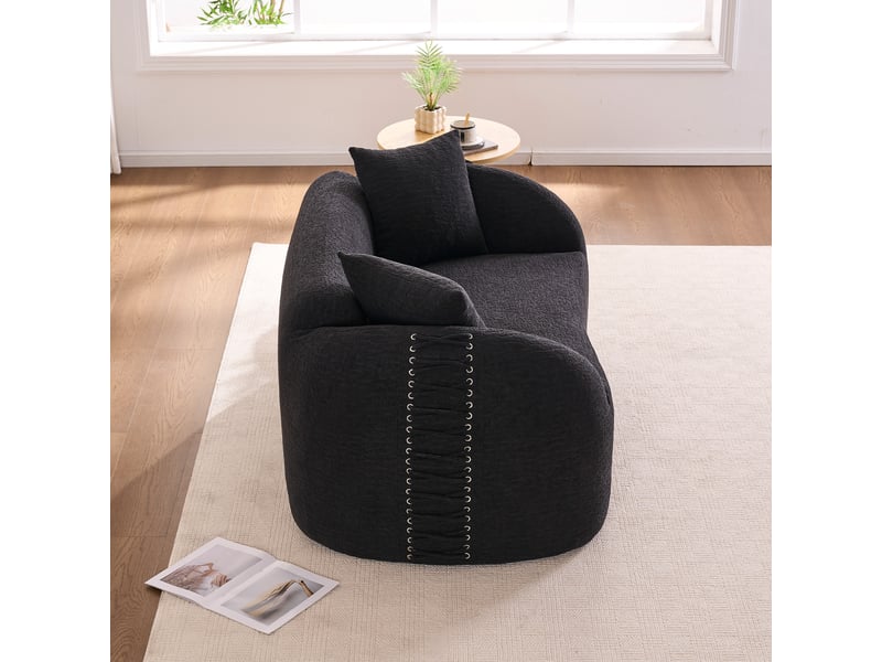  Canapé 2 places courbe 155x90x67 cm - 2 coussins et finitions lacées - chenille compressée, canapé compressé - noir CozyNest - Conforama E