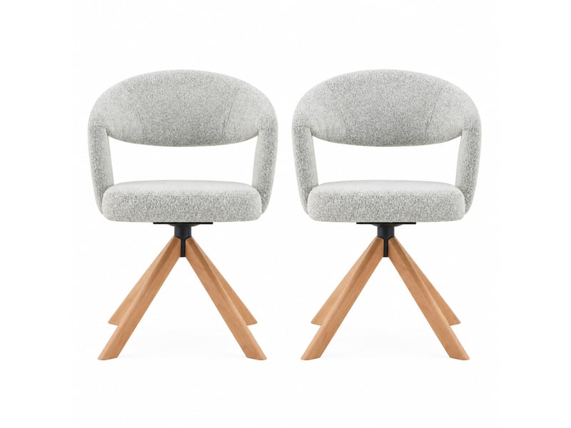Chaises de salle à manger lot de 2 pivotantes à 360° - dossier incurvé, tissu et bois massif gris clair - Conforama A