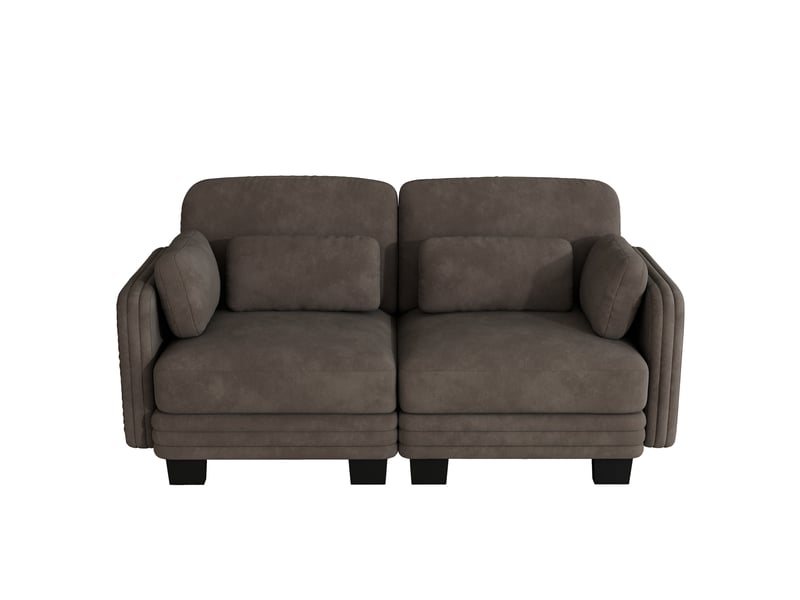 Canapé modulable 2 places 176x88x88 cm, coussins lombaires et accoudoirs, structure bois, chenille, marron - Conforama A