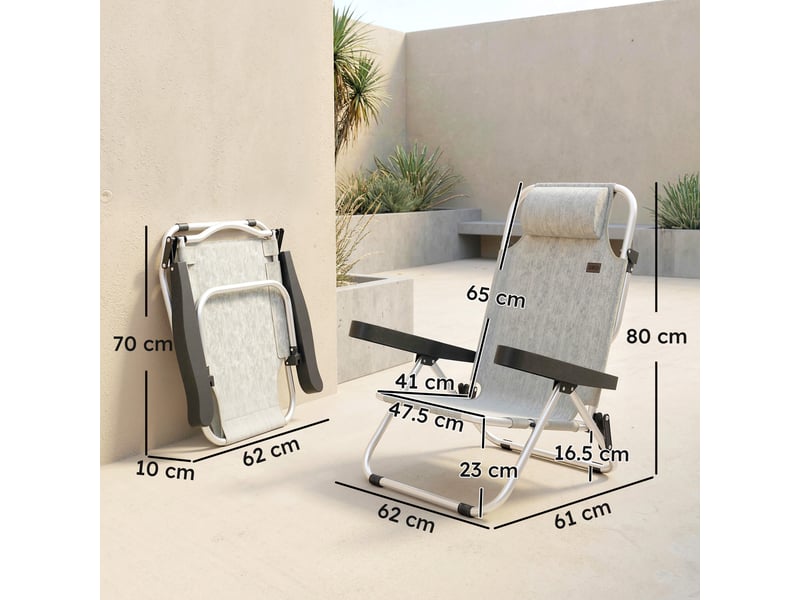 Lot de 2 chaises longues pliantes et inclinables 4 positions avec appui-tête, aluminium, 62 x 61 x 80 cm, gris - Conforama D