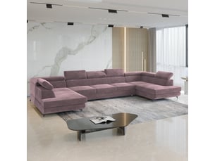 Canapé d'angle panoramique convertible <strong>MASSENO</strong> <strong></strong> 6 places Velours violet avec coffre de rangement