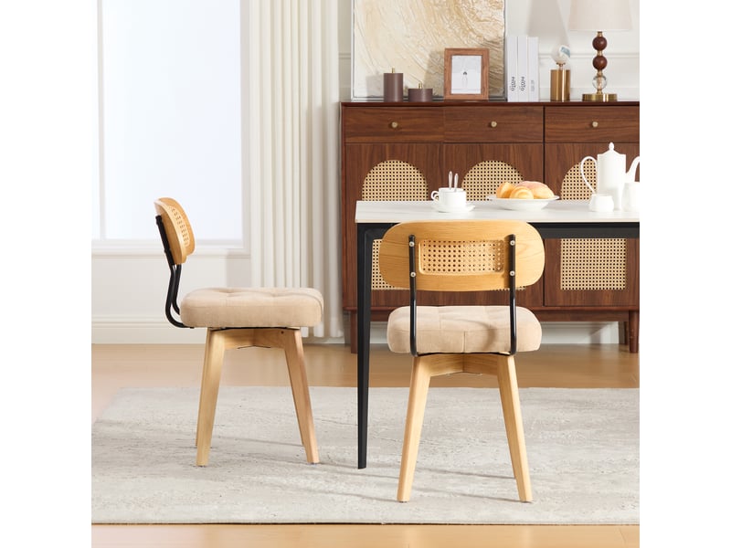  Lot de 2 chaises pivotantes 360° rotin et chenille taupe, h77 cm Fay Lum - Conforama E