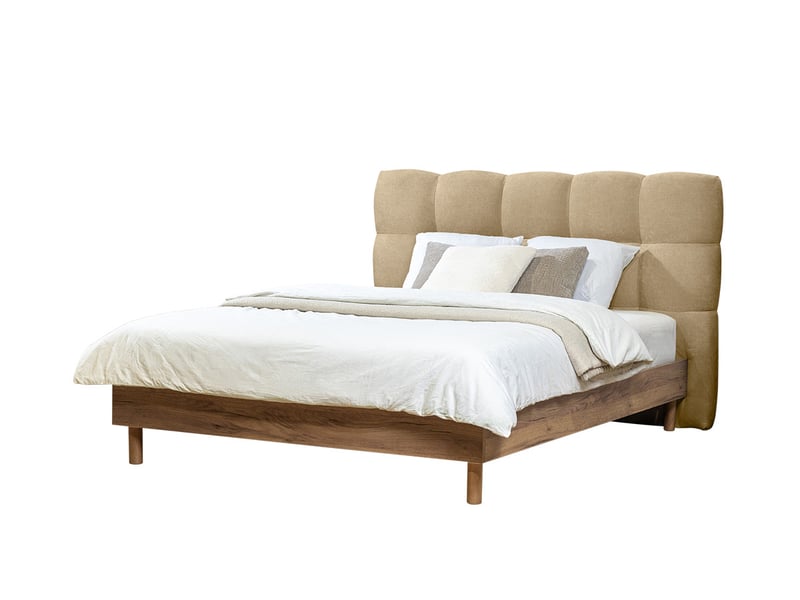  Bobochic lit kumo tissu lisse lattes massives pieds en bois naturel beige 140x190 KUMO - Conforama A