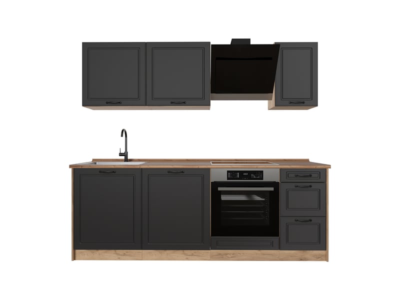 Vicco cuisine, anthracite campagnechêne doré, 220cm plan de travail chêne doré - Conforama A