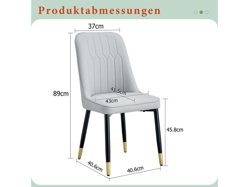  Lot de 2 chaises de salle à manger gris clair moderne, dossier rembourré en similicuir, pieds noirs en métal, pour salle à manger, cuisine ou chambre  - Conforama C
