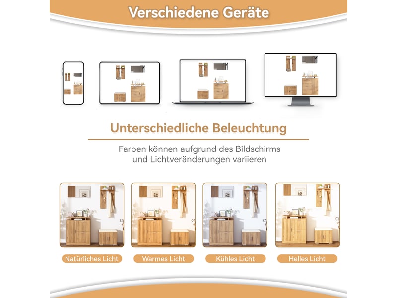 Vestiaire d'entrée avec banc, miroir et 5 portes naturel 140x35x133 cm N657P34738283N - Conforama E