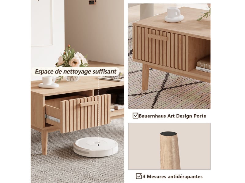  Table basse bois ,table basse de salon avec tiroir , table d'appoint en en bois massif, meuble de salon ,100x50x43 cm  - Conforama R