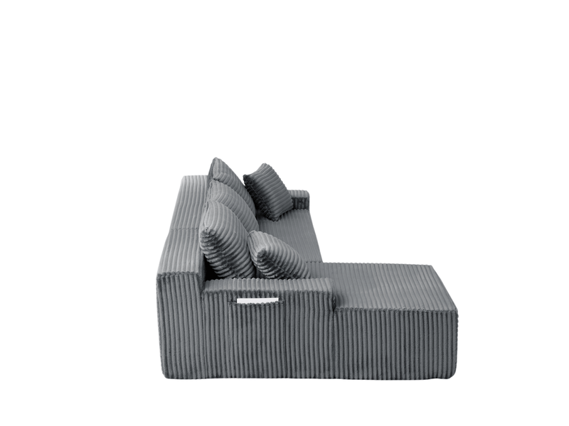  Canapé d’angle modulable 4 places en velours côtelé gris, 239x156x79 cm  - Conforama R