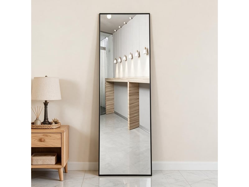  Miroir sur pied 150x40 cm, miroir pleine longueur,miroir mural moderne ,cadre en aluminium,verre trempé hd,rectangulaire,noir  - Conforama B