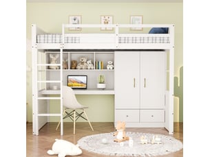 Lit mezzanine 90x200 cm <strong>HAVRYA</strong>  <strong></strong> coloris blanc