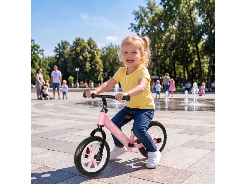  Draisienne enfant 2-5 ans, roues lumineuses, siège guidon réglables, pneus eva silencieux, charge 50kg, 84x40x57cm, rose  - Conforama C