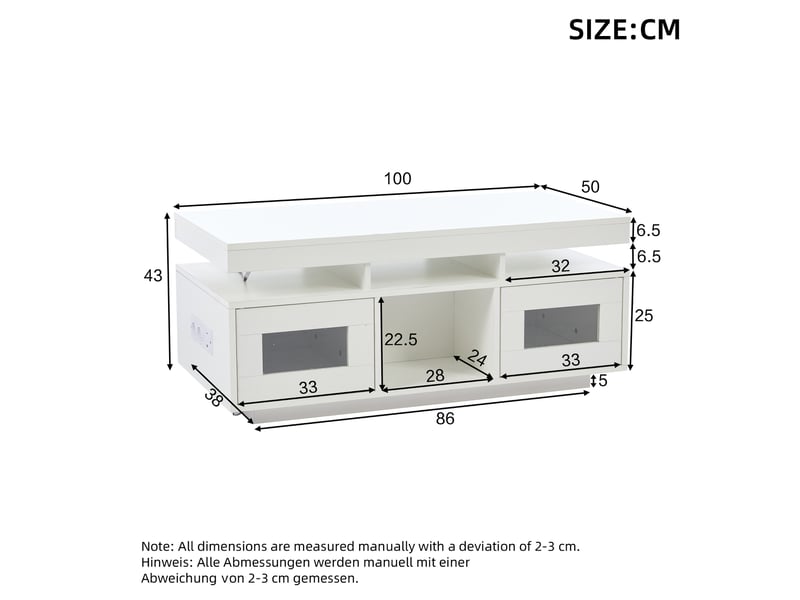  Table basse blanche brillante 100x50x43 cm avec led rgb et prise usb  - Conforama C