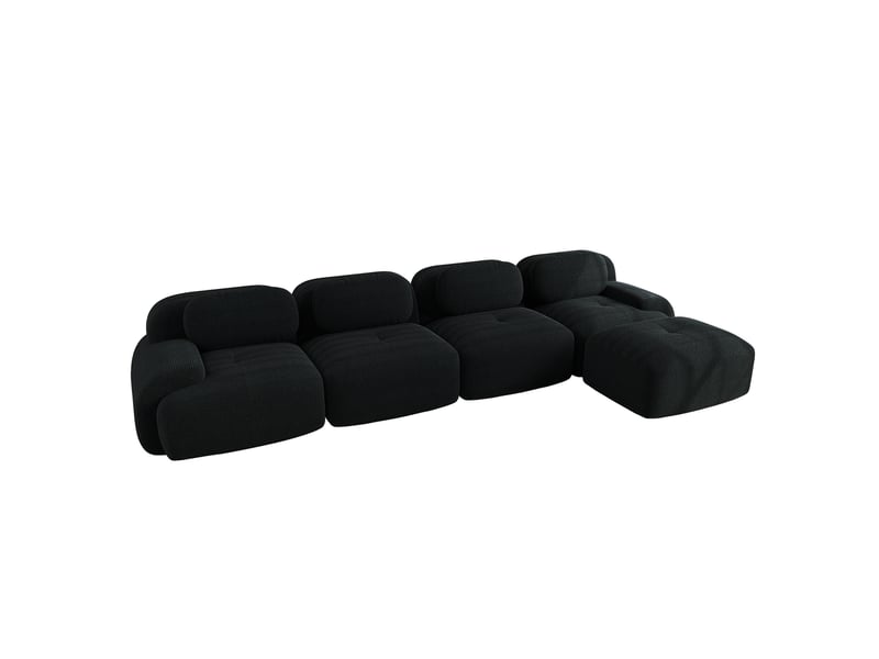  Canapé d'angle 4 places ulevr modulable avec méridienne, sans cadre, velours côtelé noir, 388 x 178 x 70 cm  - Conforama A