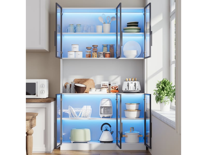  Vitrine de rangement, avec rangement, 120 x 34 x 200 cm, coloris blanc, pour salon, solution de rangement fonctionnelle, pour intérieur  - Conforama D