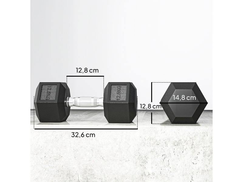 Paire d'haltères hexagonales 32,6 x 14,8 cm – noir – 2 x 12,5 kg, poignée moletée et stable  - Conforama B
