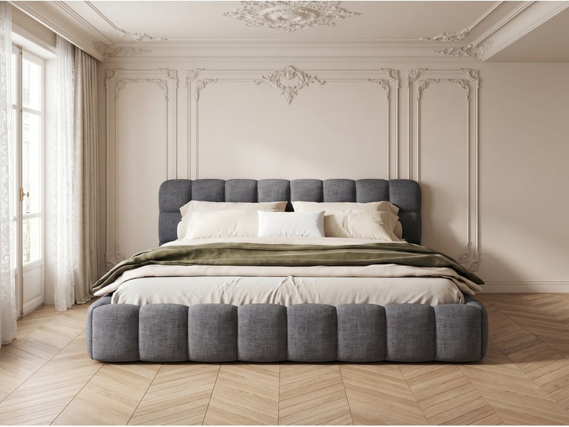  Lit 2 places 140 x 200 cm - tissu lin - tête de lit souple et cadre de lit robuste - gris  - Conforama D