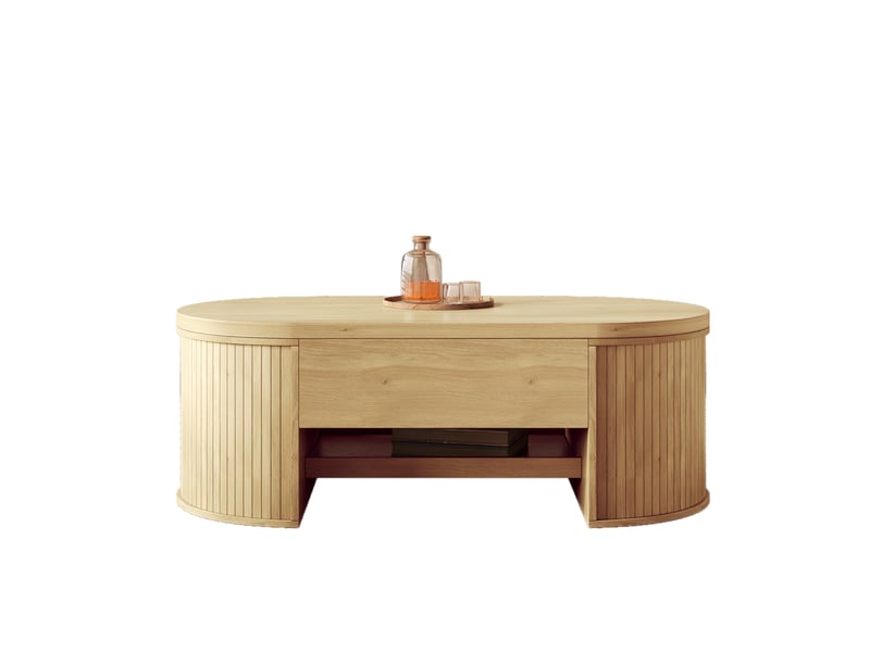  Table basse naturel, rangement, gestion des câbles, étagères réglables, plan relevable - mdf et bois - 110x55.5x40cm - n621p292946o  - Conforama C