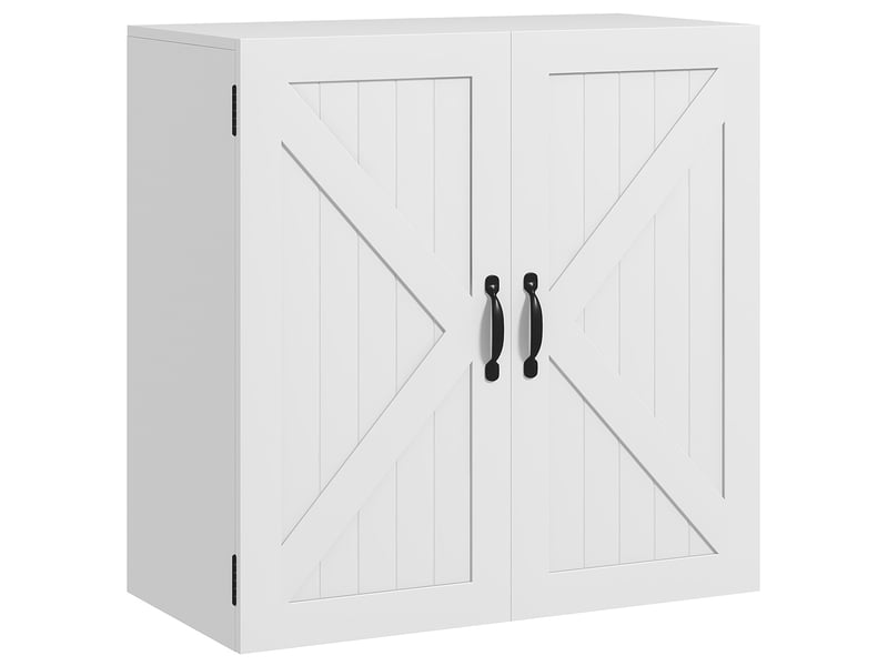  Armoire murale de salle de bain en bois de style champêtre avec étagère réglable, 60 x 30 x 60 cm, blanche  - Conforama A