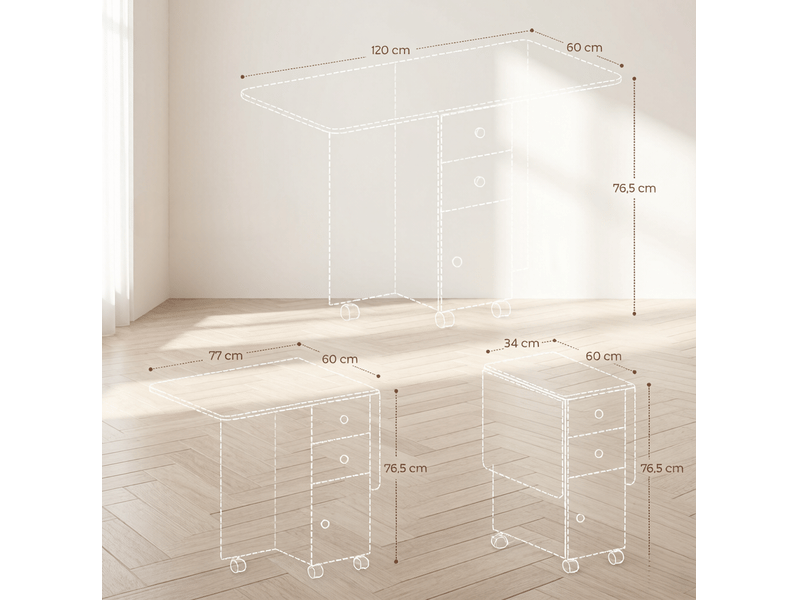  Table à manger pliante avec tiroirs et roulettes, extensible 120 x 60 cm, grise  - Conforama C