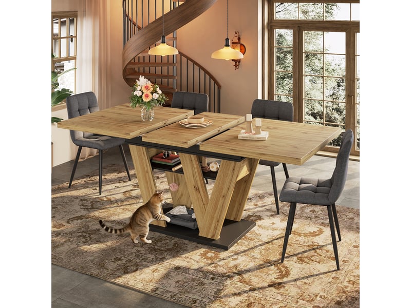  Table de cuisine rectangulaire avec allonge naturel - 80x119-158,5max.cm mdf table naturel - Conforama E