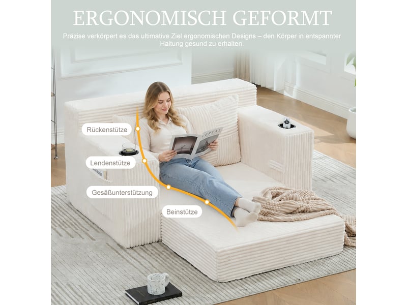 Canapé-lit,151x133x64 cm,2 places avec rangement,velours côtelé,beige - Conforama E