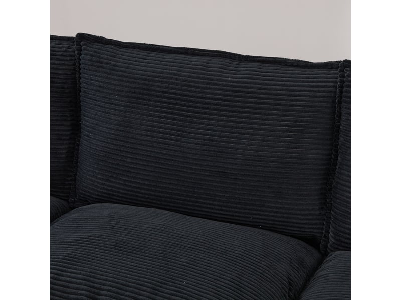  Canapé 2 places en velours côtelé noir, assise large 125 cm et usb-c intégré avec poches latérales  - Conforama R