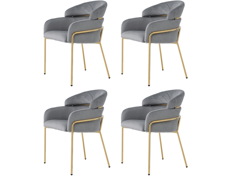  Chaise de salle à manger 4 pièces en velours avec accoudoirs et structure en métal, gris  - Conforama A
