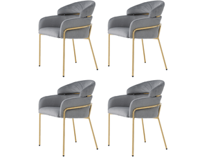 Chaise de salle à manger 4 pièces en velours avec accoudoirs et structure en métal, gris