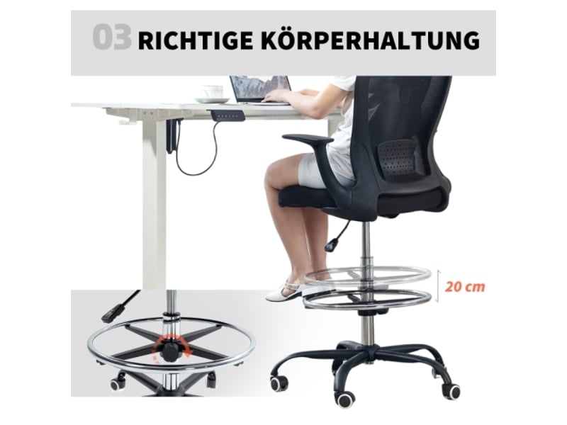  Chaise de bureau réglable en hauteur avec repose-pieds et soutien lombaire, noir, 62x59x119 cm  - Conforama E