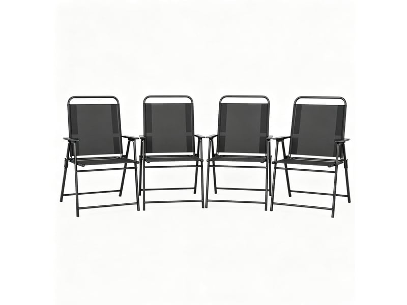  Lot de 4 chaises de jardin pliantes noires en acier et textilène avec accoudoirs  - Conforama A