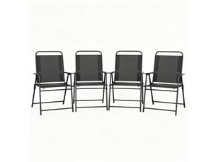 Lot de 4 chaises de jardin pliantes noires en acier et textilène avec accoudoirs