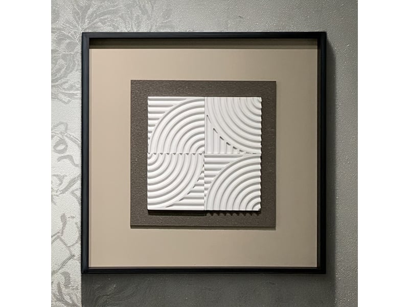  Tableau peinture à l'huile beige relief carré cadre aluminium - 50x50  - Conforama A