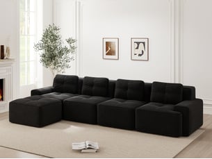 Canapé modulable 4 places avec méridienne en velours côtelé noir, sans montage