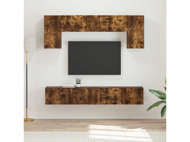  Ensemble meuble tv - banc tv - meuble de rangement 4 pcs chêne fumé bois d'ingénierie  - Conforama B