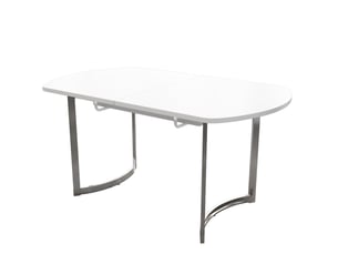 Table à manger extensible 140-180 x 80 cm en mdf blanc, pieds métal argenté