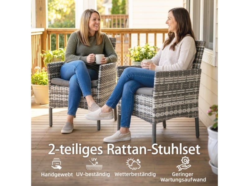 Lot de 2 fauteuils de jardin en polyrotin gris, coussins amovibles, cadre en acier - Conforama B
