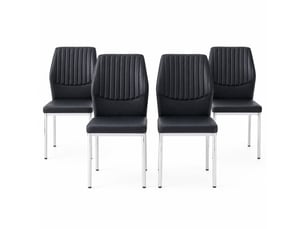 Chaises de salle à manger lot de 4 dossier nervuré rembourré - pieds en métal, pu noir et argent