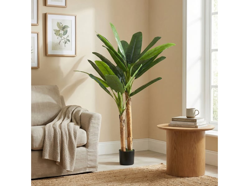  Bananier artificiel de 150 cm, plante décorative avec pot et 2 troncs, vert, idéal pour la maison, le bureau ou le salon.  - Conforama D