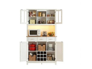 Buffet de cuisine 4 portes, 3 tiroirs, casier à bouteilles et éclairage led à 16 couleurs 100 × 39,5 × 180 cm