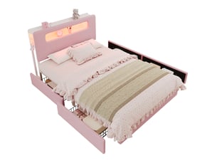 Lit avec rangement 140x200 cm <strong>HAVRYA</strong> <strong></strong> coloris rose
