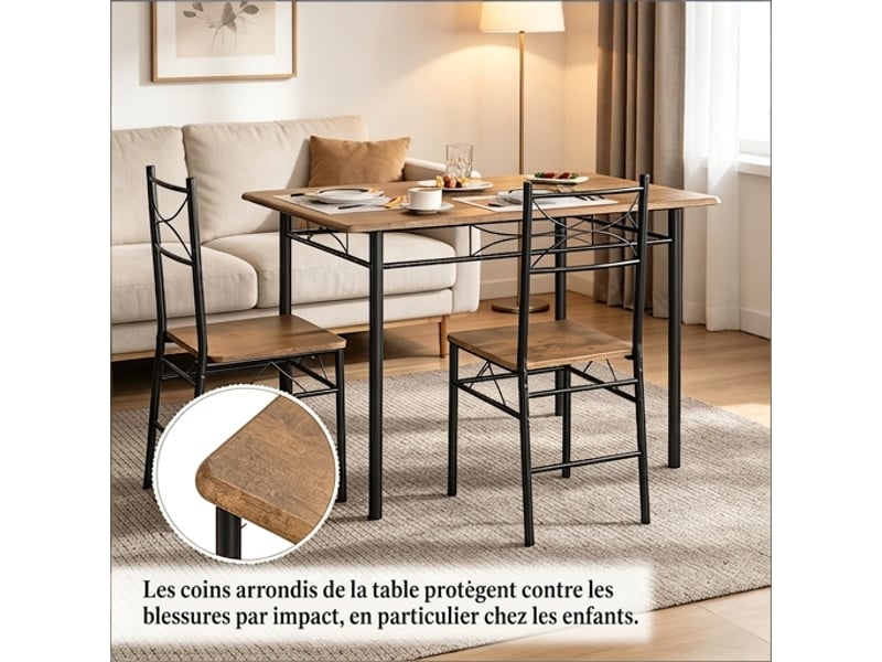  Ensemble table et 4 chaises industriel 110x70 cm, plateau mdf et pieds métal marron rustique  - Conforama D