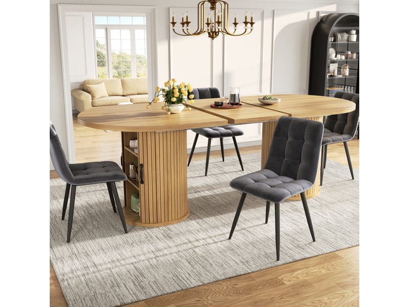  Table à manger extensible 150-190 x 80 cm avec rangement caché, mdf naturel  - Conforama E