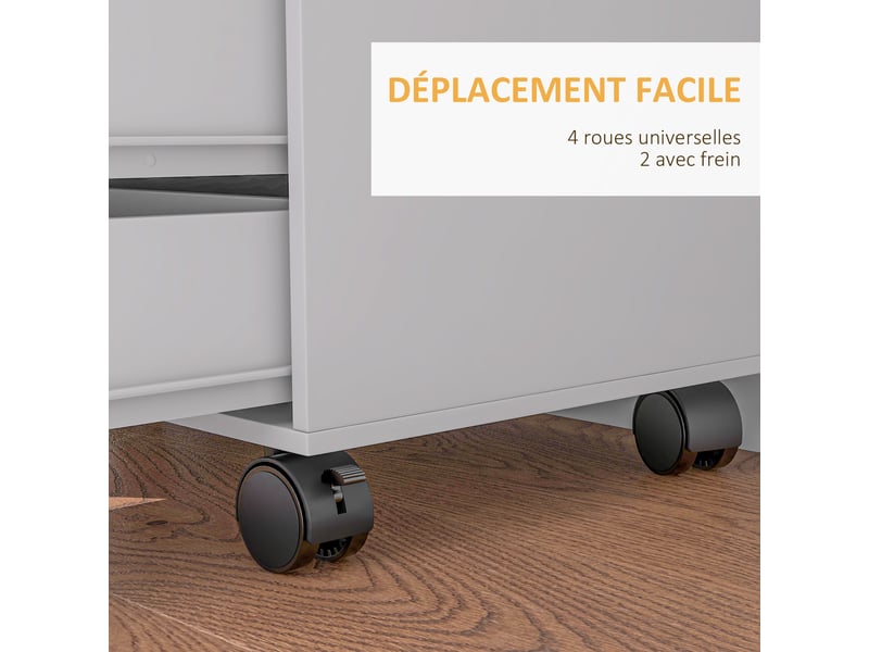  Meuble de rangement pour bureau 5 tiroirs 1 porte étagère réglable, support imprimante roulettes, 78x40x66,5 cm, blanc  - Conforama R
