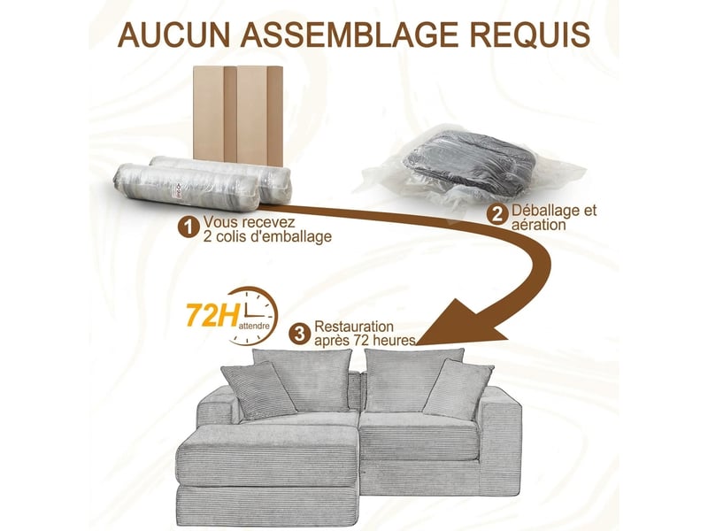 Canapé modulable 3 places loveeat cloud en velours côtelé blanc avec base antidérapante - Conforama E