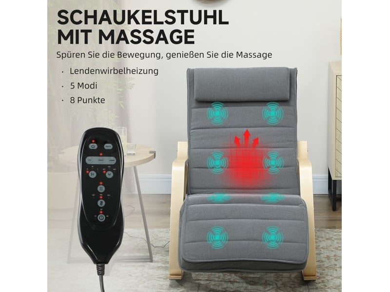  Fauteuil à bascule gris en velours avec massage, chauffage lombaire et repose-pieds  - Conforama E