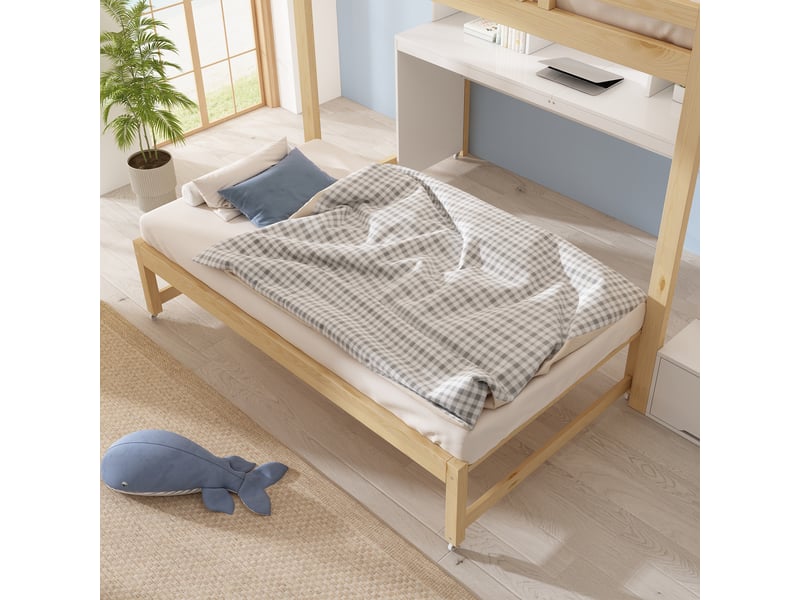  Lit mezzanine 90x200 cm avec lit gigogne 90x190 cm, bureau et escalier Fay Lum - Conforama D