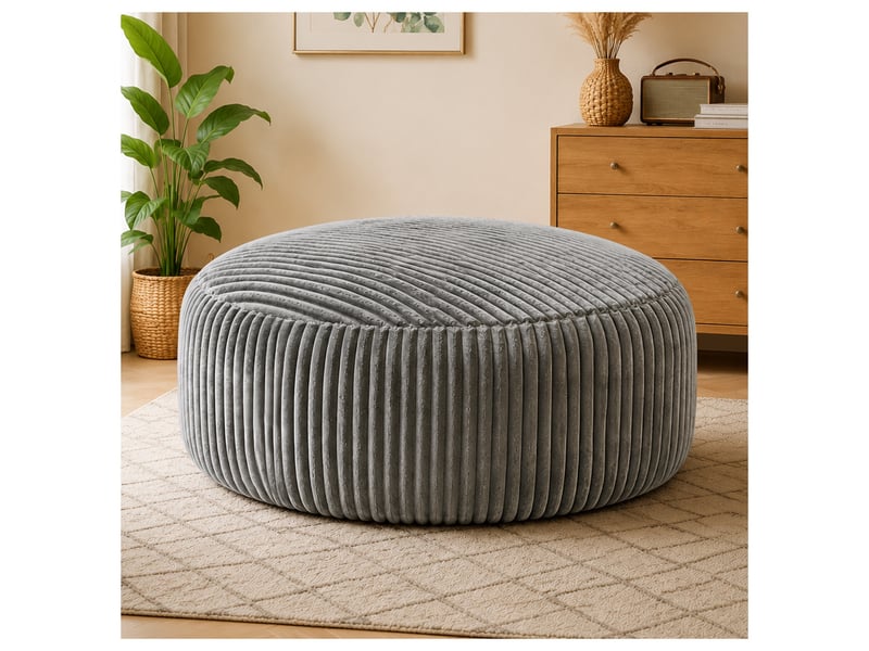  Fauteuil simple - 143x55cm - fauteuil pouf géant poire en mousse mémoire et tissu corduroy doux - gris  - Conforama B