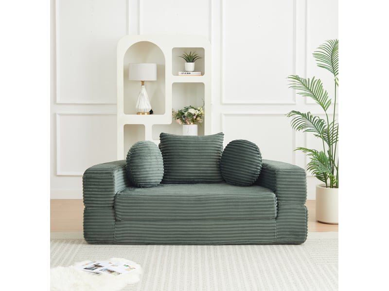  Canapé-lit 4-en-1 modulable en velours côtelé vert homvra  - Conforama D