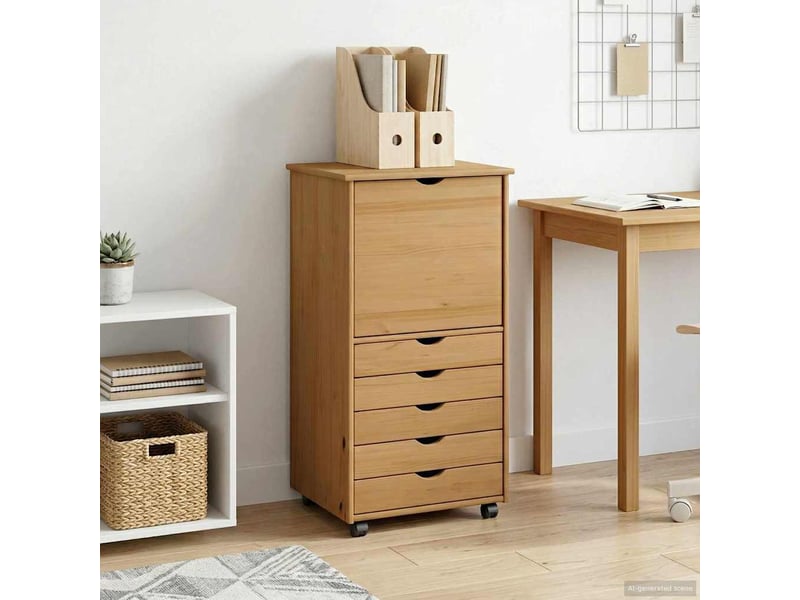  Caisson roulant de bureau 53 x 39 x 103 cm bois de pin massif marron miel  - Conforama C